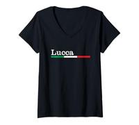 Femme Lucca Città Italiana Drapeau Italie Maglietta T-Shirt avec Col en V