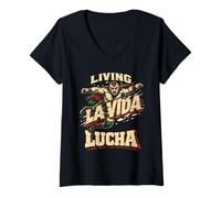 Femme Lucha Libre Luchador Living La Vida Lucha T-Shirt avec Col en V