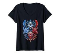 Femme Lucha Libre Masque Mexicain Luchador étoiles T-Shirt avec Col en V