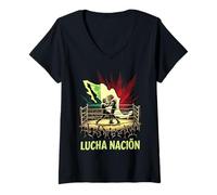 Femme Lucha Nación Lutte Mexicaine Luchador T-Shirt avec Col en V