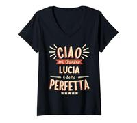Femme Lucia Idea Regalo Personalizzata Amica Nome Divertente T-Shirt avec Col en V