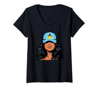 Femme Lucian Girl Drapeau Sainte Lucie Fière Sainte Lucie Femme T-Shirt avec Col en V