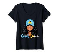 Femme Lucian Girl Drapeau Sainte Lucie Fière Sainte Lucie Femme T-Shirt avec Col en V
