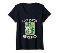 Femme Luck is for Heretics Proverbs 16:33 Crâne de la Saint-Patrick T-Shirt avec Col en V