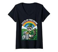 Femme Luck of The Irish Cute Raton Laveur St. Patrick's Day Trash Panda T-Shirt avec Col en V
