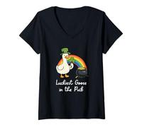 Femme Luckiest Goose in The pub St Patrick Day Funny Irish Honk T-Shirt avec Col en V