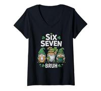 Femme Lucky 67 St Patrick Gnomes Humour Gen Alpha Z Bruh Six Seven T-Shirt avec Col en V