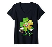 Femme Lucky Clover Parade Joyeux Design Irlandais T-Shirt avec Col en V