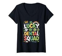 Femme Lucky Dental Squad Shamrock St Patricks Day Dentist Team T-Shirt avec Col en V