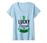 Femme Lucky Enough to Verser St Patrick's Day Drinking Irish Cheers T-Shirt avec Col en V