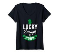 Femme Lucky Enough to Verser St Patrick's Day Drinking Irish Cheers T-Shirt avec Col en V