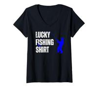 Femme Lucky Fishing Dads Moms Go Carp Bass Fishing Night Fishing T-Shirt avec Col en V