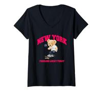 Femme Lucky New York City NYC Teddy Bear SK8 Skateboarding Graphic T-Shirt avec Col en V