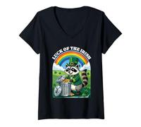 Femme Lucky of The Irish Raccoon St. Patrick's Day Trash Panda T-Shirt avec Col en V