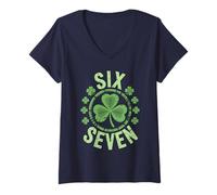 Femme Lucky Rizzler 67 Shamrock St Patrick Meme Six Seven Brain T-Shirt avec Col en V