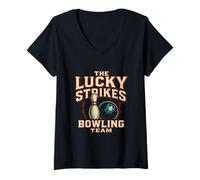 Femme Lucky Strikes Joueur de Bowling Amusant pour Homme T-Shirt avec Col en V