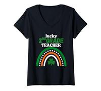 Femme Lucky Teacher Grade Crew St Patrick's Day 2e année T-Shirt avec Col en V