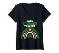 Femme Lucky Teacher Grade Crew St. Patrick's Day 3e année T-Shirt avec Col en V