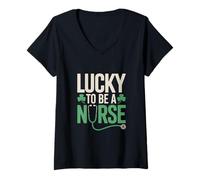 Femme Lucky to Be A Nurse St Patrick Day Shamrock Pride T-Shirt avec Col en V
