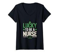 Femme Lucky to Be A Nurse St Patrick Day Shamrock Pride T-Shirt avec Col en V