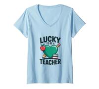 Femme Lucky to Be A Teacher St Patrick Day T-Shirt avec Col en V