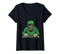 Femme Lucky Tunes avec le DJ Spin Leprechaun T-Shirt avec Col en V