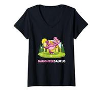 Femme Ludique Daughtersaurus Dinosaur Lover Cute Kiddo Birthday T-Shirt avec Col en V