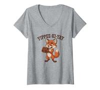 Femme Ludique Western Yippee-KI-Yay Cartoon Fox Treasure I T-Shirt avec Col en V