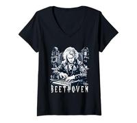 Femme Ludwig Van Beethoven Génie de la Musique Classique T-Shirt avec Col en V