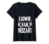 Femme Ludwig Van Mozart Rock Punk Musique Classique Humour T-Shirt avec Col en V