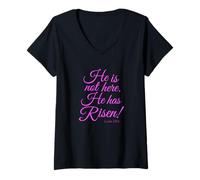 Femme Luke 24:6 He Has Risen Verse Bible Écriture Dieu Bible Prier T-Shirt avec Col en V