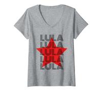 Femme Lula du Brésil Style Rétro Typographie Art T-Shirt avec Col en V