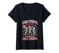 Femme Lumières d'appel amusantes en forme d'étoile pour course à pied T-Shirt avec Col en V