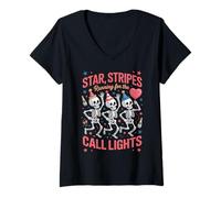 Femme Lumières d'appel amusantes en forme d'étoile pour course à pied T-Shirt avec Col en V