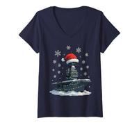 Femme Lumières de Noël enveloppées sur Le Porte-Avions Gerald USS Fun T-Shirt avec Col en V