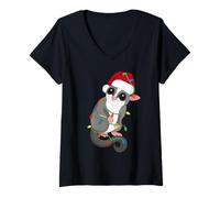 Femme Lumières de Sapin de Noël en Forme de Planeur en Sucre pour Les Amoureux des Animaux T-Shirt avec Col en V