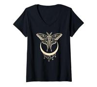 Femme Luna Moth Goblin Core Croissant de Lune T-Shirt avec Col en V