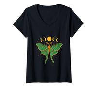 Femme Luna Moth Lover Moon Phases Insect Cottagecore Aesthetic T-Shirt avec Col en V