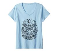 Femme Luna Moth Wildflower Dark Botanical Wichy Floral T-Shirt avec Col en V