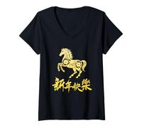 Femme Lunar New Year 2026 Year of The Horse Chinese Floral T-Shirt avec Col en V