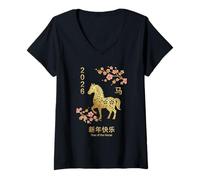Femme Lunar New Year Happy Chinese New Year of The Horse 2026 T-Shirt avec Col en V