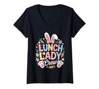Femme Lunch Lady Easter Crew Bunny Carrot Cute Cafeteria Easter T-Shirt avec Col en V