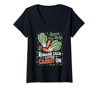 Femme Lunch Lady Romaine Calme Laitue Carotte Sur Funny Colleague T-Shirt avec Col en V