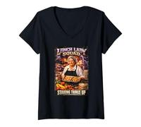 Femme Lunch Lady Squad Stirring Things Up School Cafétéria Bootleg T-Shirt avec Col en V