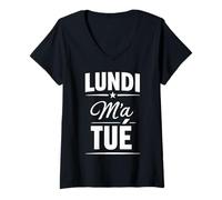Femme Lundi m'a Tué Humour Fatigue Boulot T-Shirt avec Col en V