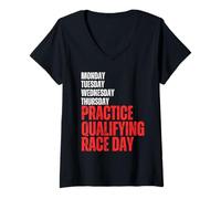 Femme LUNDI MARDI JEUDI ESSAIS QUALIFICATIFS Race Day Racing T-Shirt avec Col en V