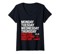 Femme Lundi, mardi, mercredi, jeudi, course qualificative T-Shirt avec Col en V