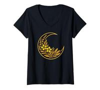 Femme Lune du Solstice d’Été Design Nature avec Millepertuis T-Shirt avec Col en V
