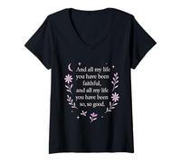 Femme Lune étoile Citation Foi culte chrétien T-Shirt avec Col en V