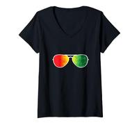 Femme Lunettes aux Couleurs Vives de l'Afrique T-Shirt avec Col en V